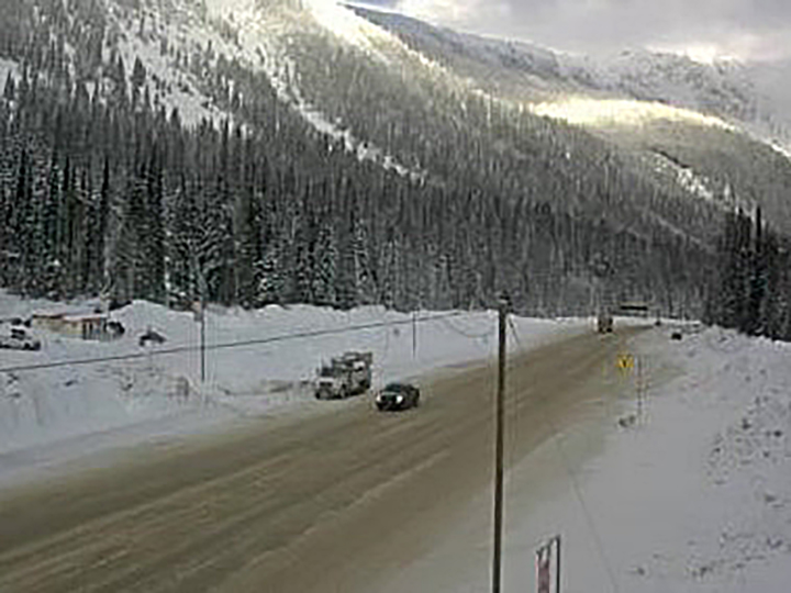 Weather and road conditions at Rogers Pass on the Trans-Canada Highway on Friday, Dec. 17, 2021.