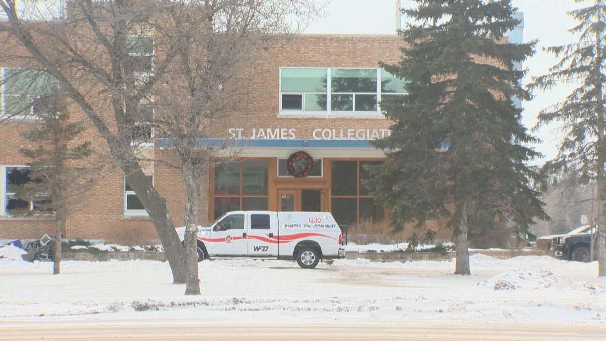 A spokesperson for the St. James-Assiniboia School Division says there will be no school for students of George Waters Middle School and St. James Collegiate on Monday, Dec. 20 after a fire Sunday morning.