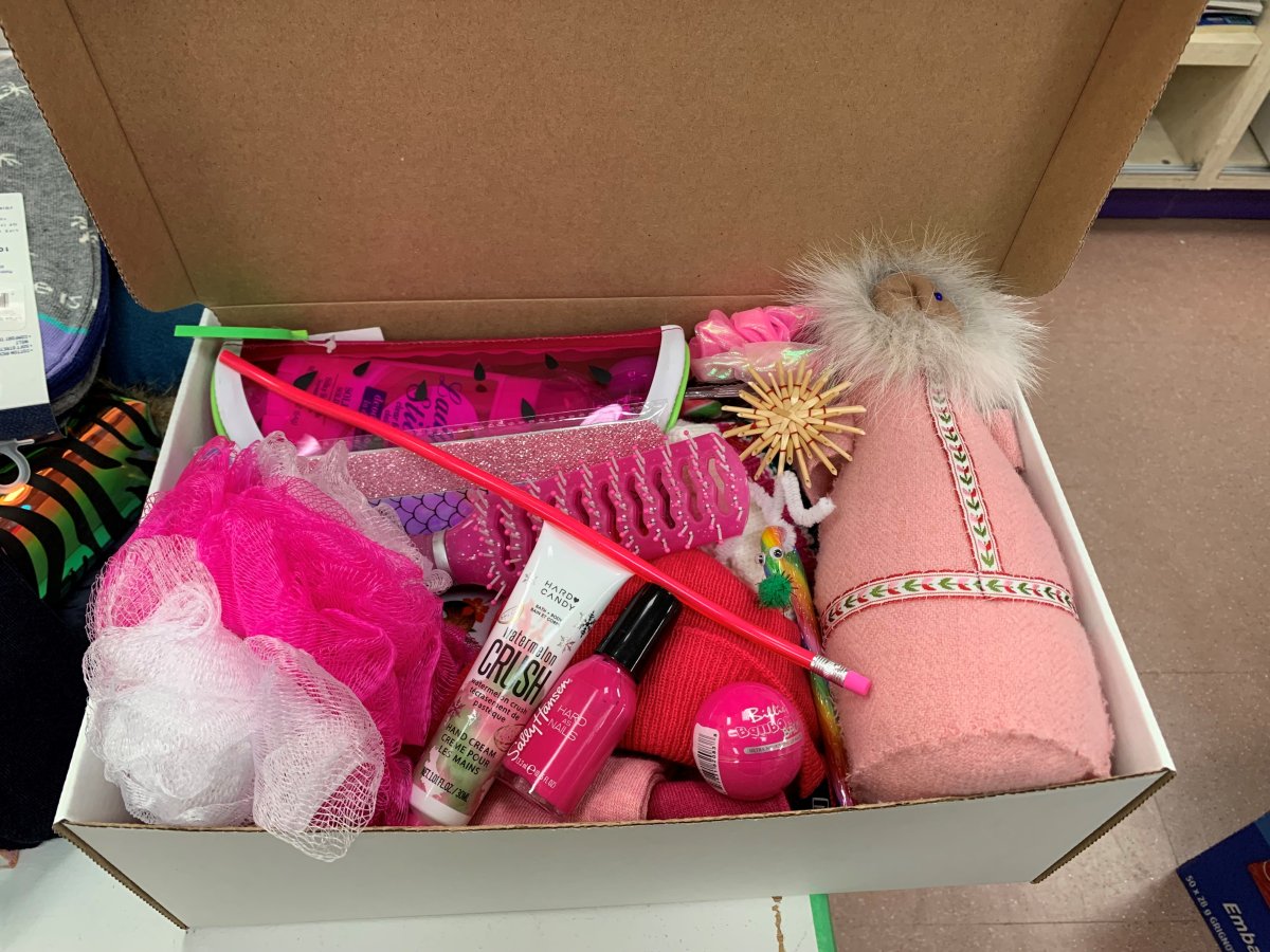 One of the shoeboxes given to a child in a Saskatoon school through the TLC@Home initiative. 