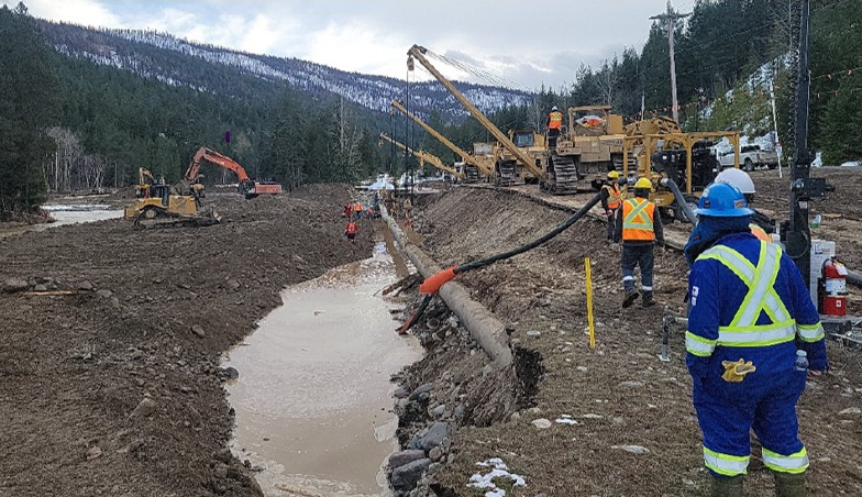 Crews assess the Trans Mountain Pipeline in B.C. on Nov. 22, 2021 after the risk of damage from major floods required them to shut down the pipeline as a precaution on Nov. 14. 