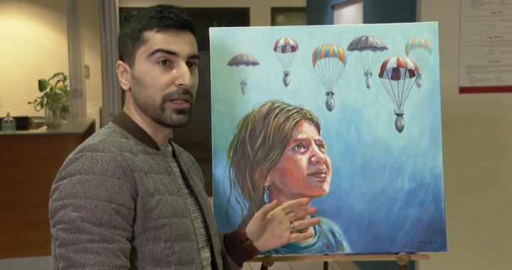 Artist who escaped to Canada from Iraq using paint and canvas to raise funds for refugees