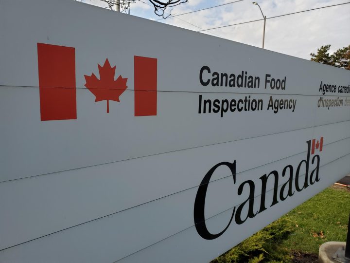 A sign for the Canadian Food Inspection Agency is seen in Mississauga on Dec. 11, 2021.