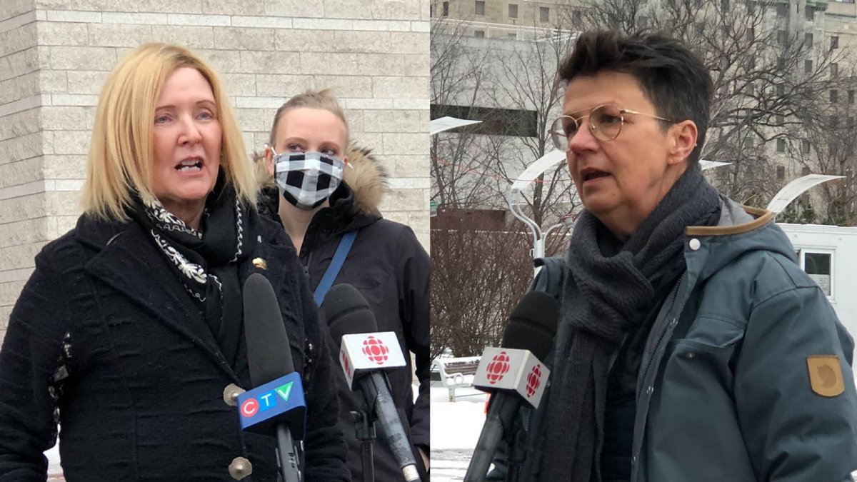 Councillors Diane Deans (left) and Catherine McKenney both announced plans to run for mayor of Ottawa in 2022 at City Hall on Friday.