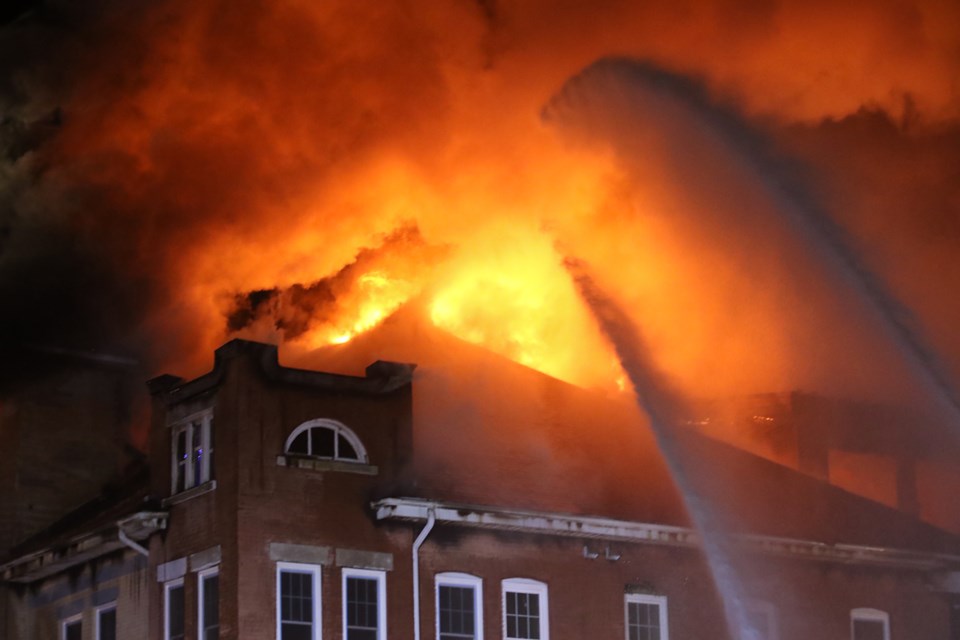 Firefighters on the scene at the Finnish Labour Temple on Wednesday, Dec. 22, 2021.