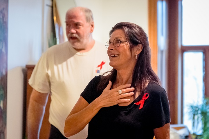 Michèle Blanchard of Maison d’Hérelle reacts upon first setting eyes on the newly redesigned living room. Courtesy Amazon Canada