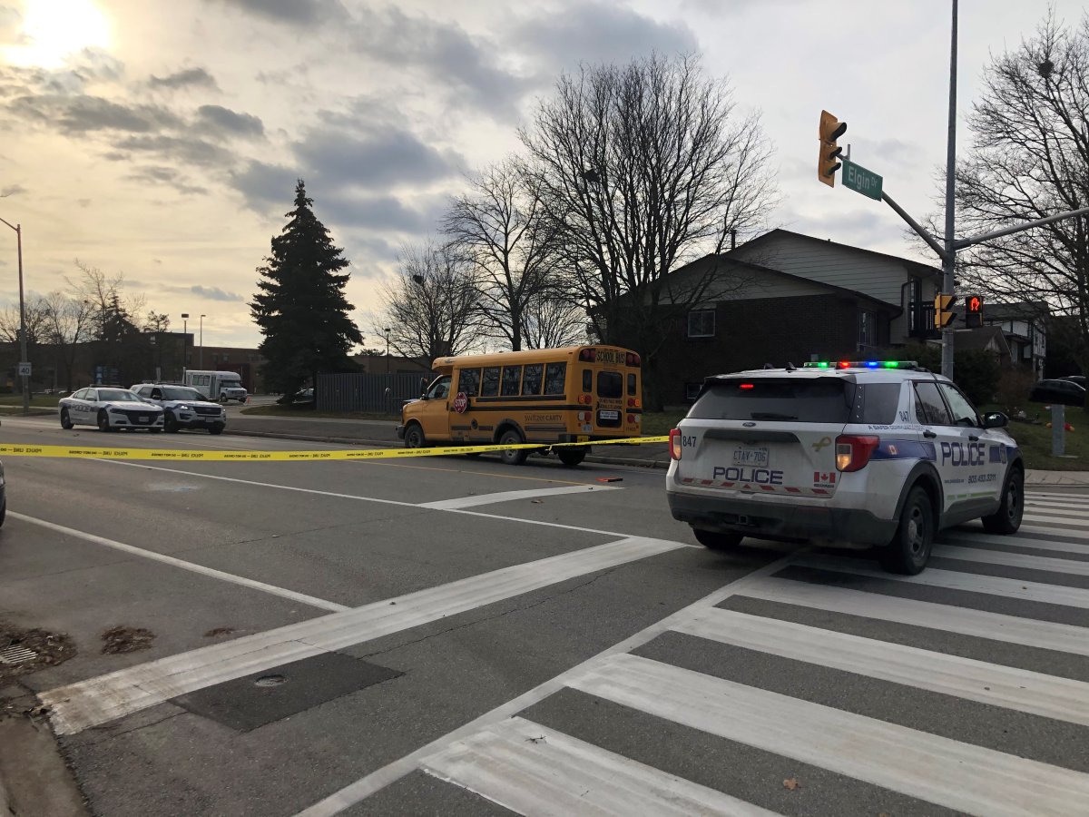 Police on scene after a child was struck in Brampton.