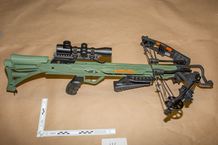 Police said a search warrant was executed and the crossbow was recovered.