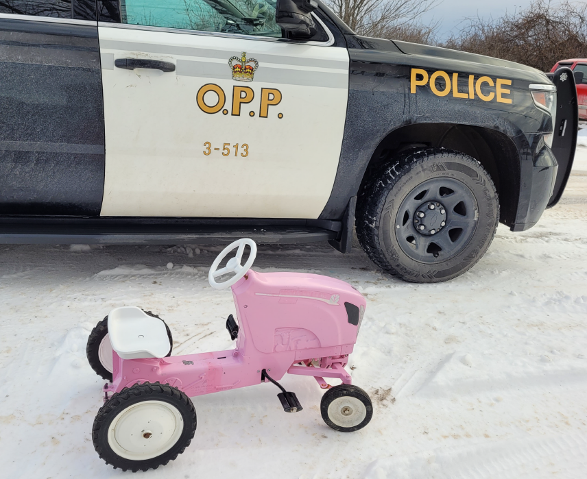Frontenac OPP were able to fulfil a 5-year-old's wish giving his sister the pink toy tractor he wanted for her.