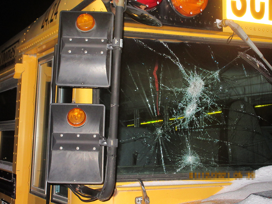 Damage to a school bus in Portage la Prairie.