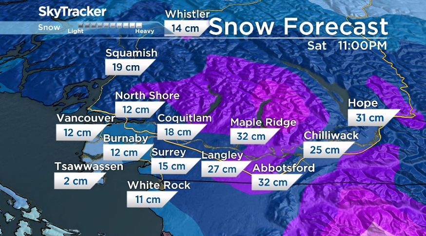 Computer Model Spot Forecast snowfall amounts – Friday evening through Saturday evening.