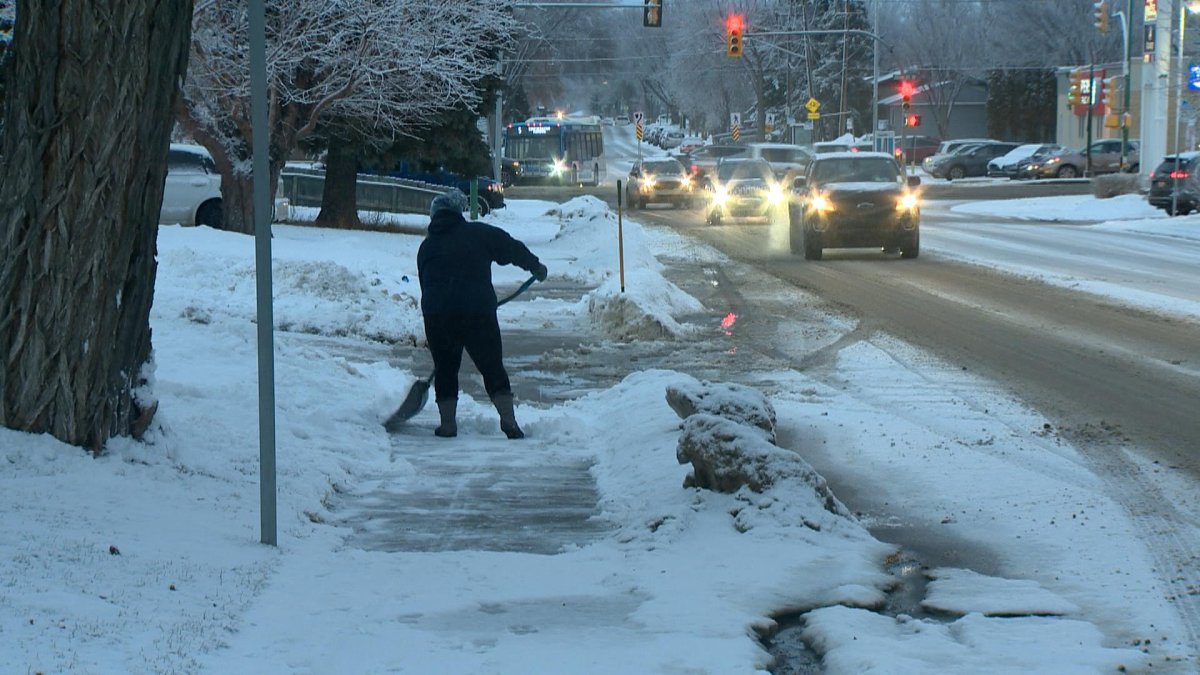 Saskatoon roads and sidewalks remain slick in spots after recent snowfall.