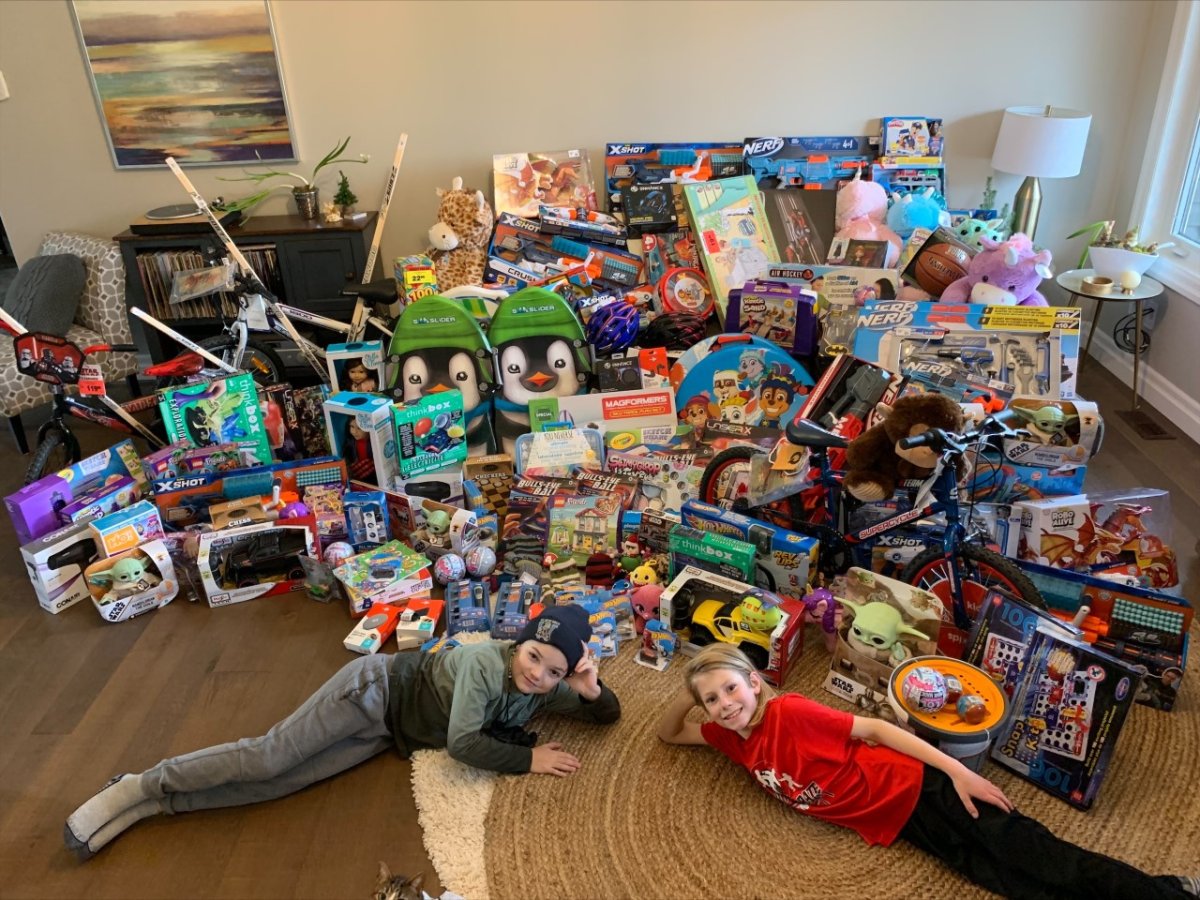 Nine-year-olds Colton Lawrence (left) and Porter Huffman (right) from Lucan, Ont., raised over $5,700 to buy toys and food for children in need this Christmas. 