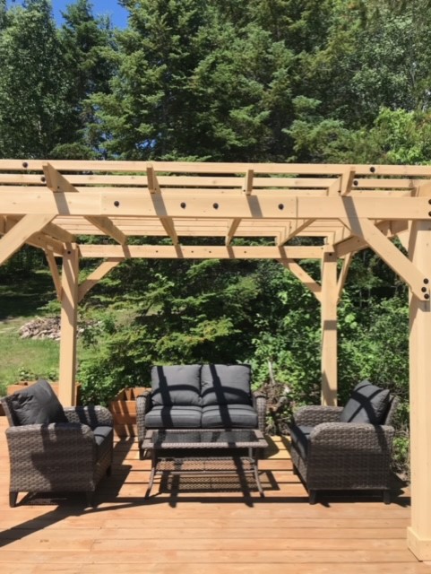 “My family embarked on a ‘Pergola Project’ at our cottage in the spring of 2021. We completed the project with new patio furniture, planters and greenery. We are very happy with the results!” — Lori and Mike Burrows