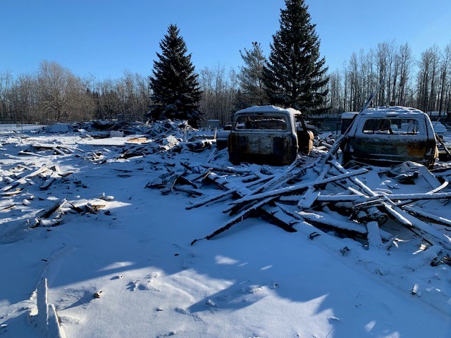 Damage from a house fire in Strathcona County, Alta., on Wednesday, Jan. 19, 2022.