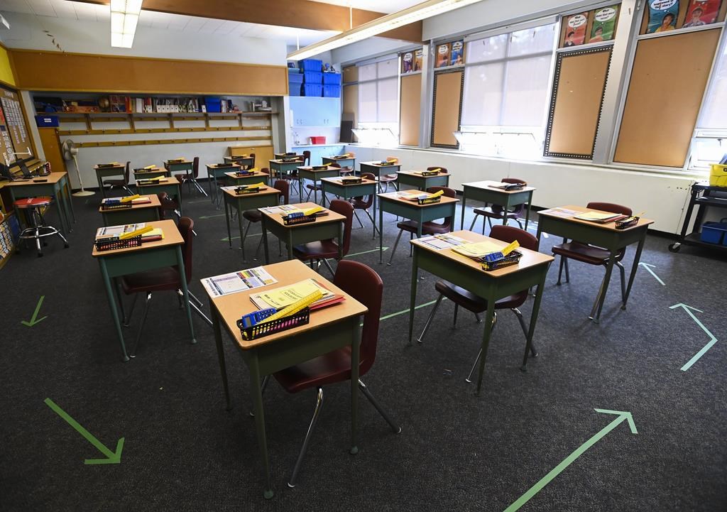 A Grade 6 classroom is shown at Hunter's Glen Junior Public School, which is part of the Toronto District School Board (TDSB), during the COVID-19 pandemic in Toronto, Monday, Sept. 14, 2020.