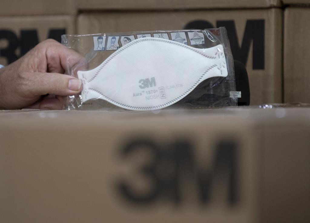 An N95 mask on display at the 3M Canada factory in Brockville, Ontario on Friday, Aug 21, 2020. 