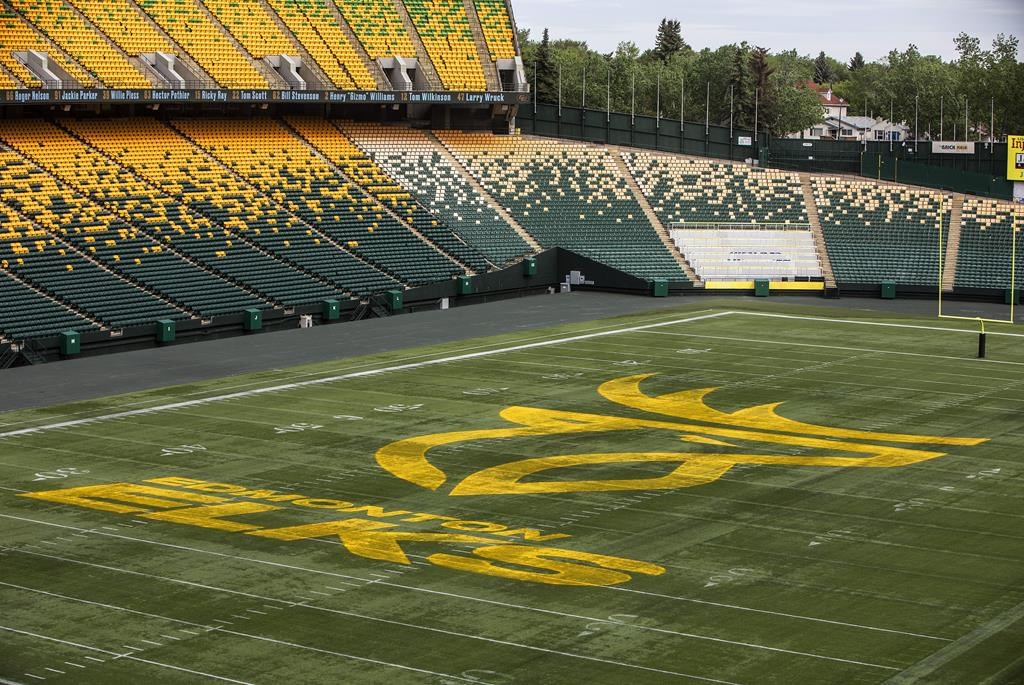 The Edmonton Elks unveil their new name and logo at Commonwealth Stadium in Edmonton, on Tuesday, June 1, 2021. 