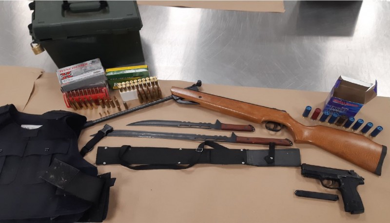 A photo of some of the weapons and rounds seized on Wednesday.