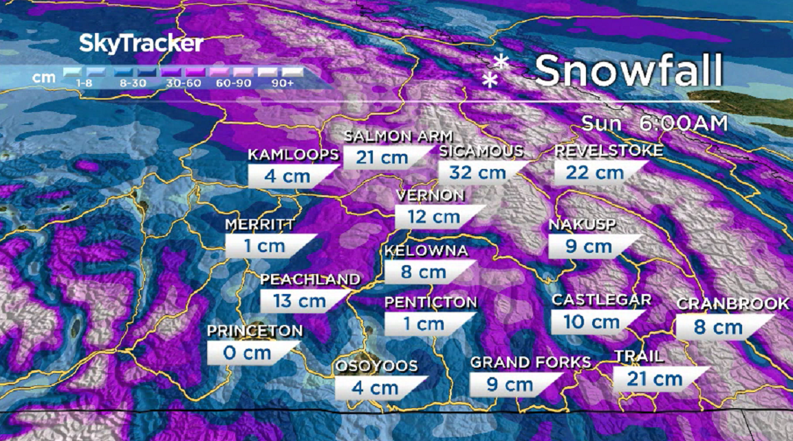 An additional 5 to 10 centimetres of snow is possible in the Central Okanagan into the weekend.