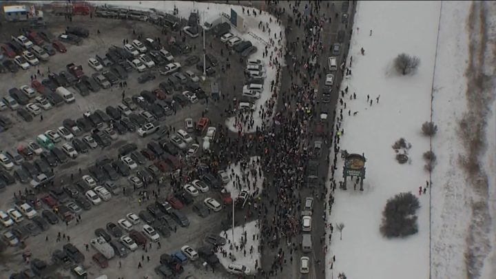Demonstrators at Vaughan Mills.