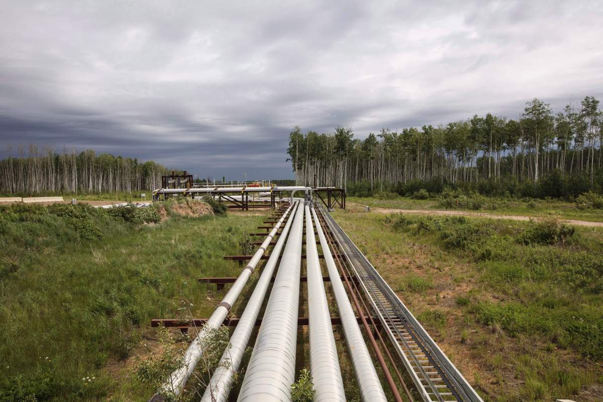 Suncor pipes that carry various liquids from their MacKay River pad in the oil sands in Fort McMurray Alta, on Monday June 12, 2017.