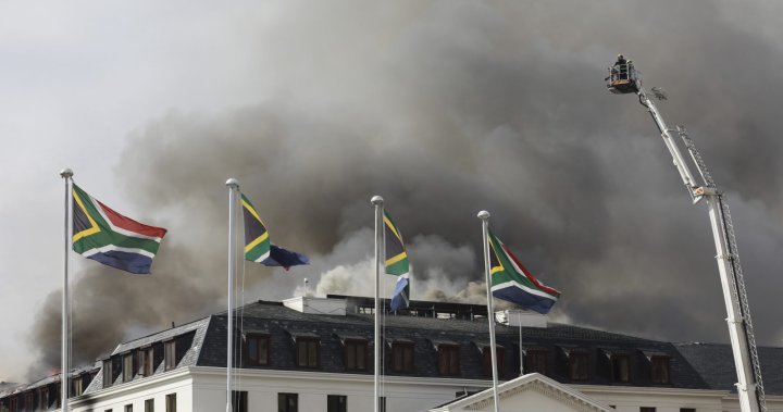 Fire reignites at South African parliament a day after blaze damaged building’s roof