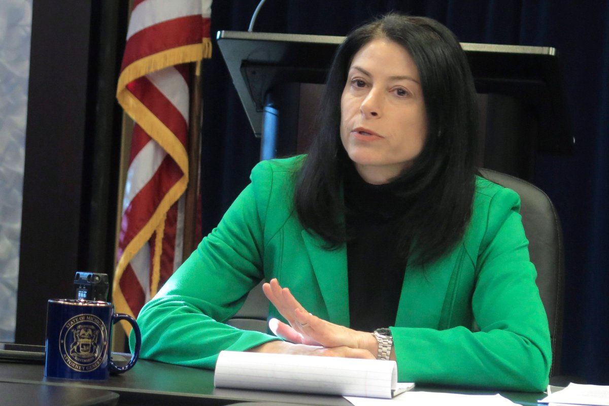 Michigan Attorney General Dana Nessel speaks with reporters about her first year in office on Monday, Dec. 23, 2019, at her office in Lansing, Mich.
