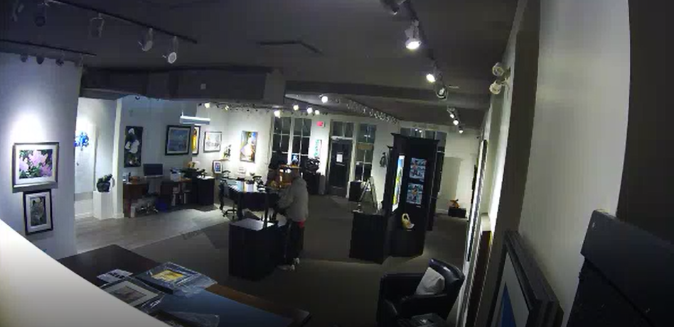 Surveillance footage showing the two masked men stealing from the gallery.