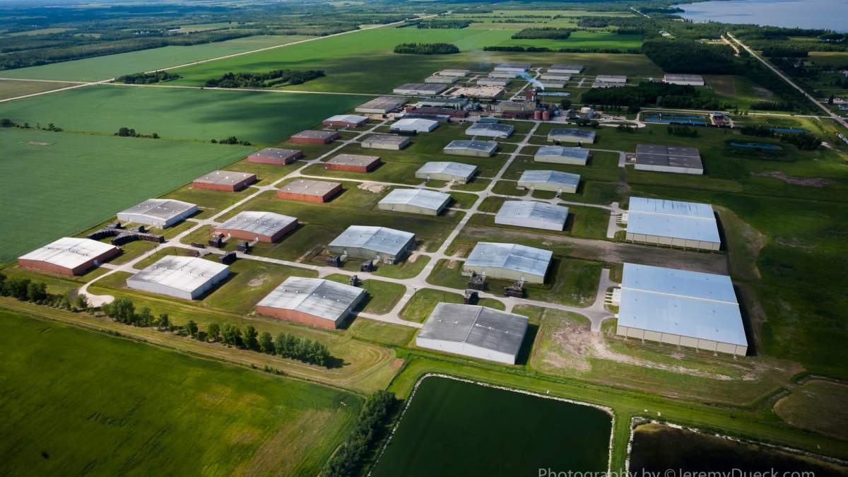 An aerial view of the Crown Royal distillery in Gimli, Manitoba.