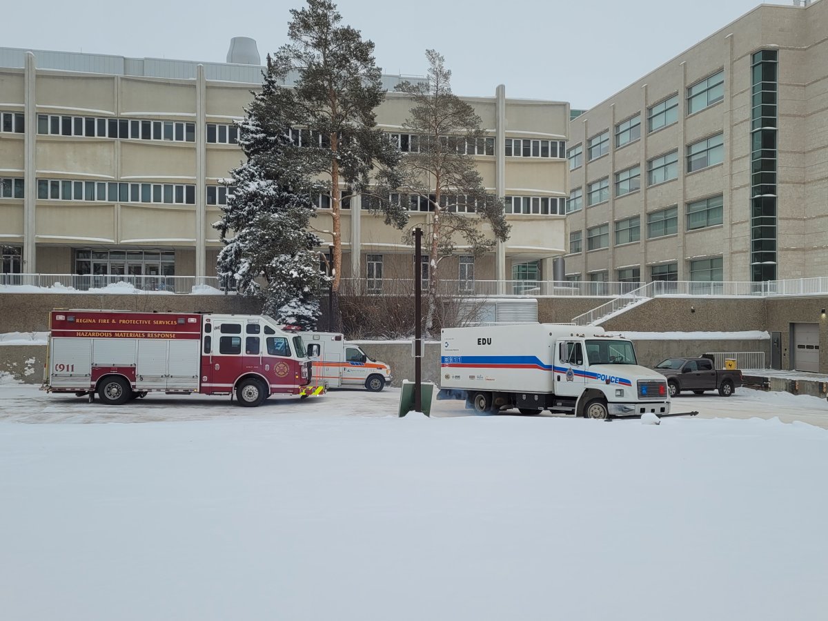 Fire, EMS and RPS explosives/chemical disposal experts prepare for hazardous chemical removal at U of R.