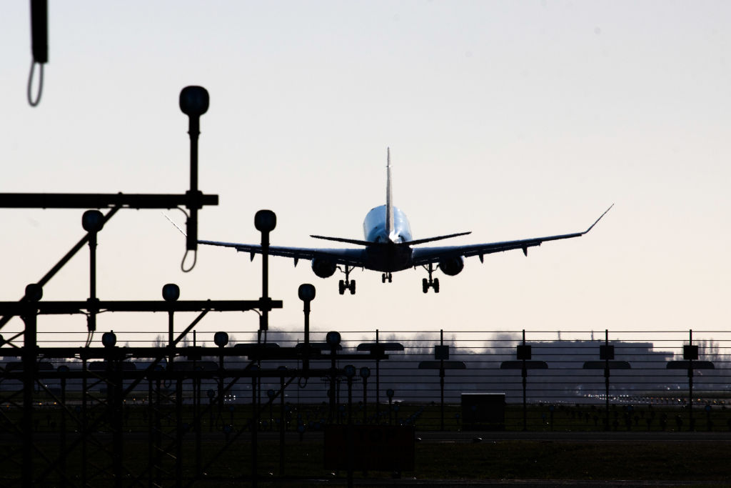 A file photo of an airplane landing on a runway