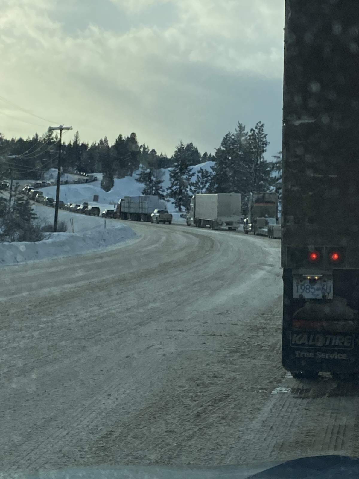 A photo showing heavy congestion of westbound traffic along Highway 3, near Princeton, in B.C.’s Interior.
