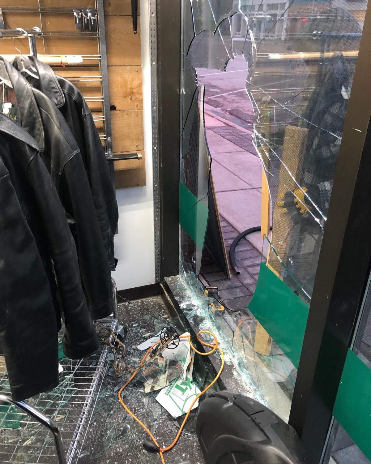 A broken window at King of Trade. Courtesy: Hunter Heggie