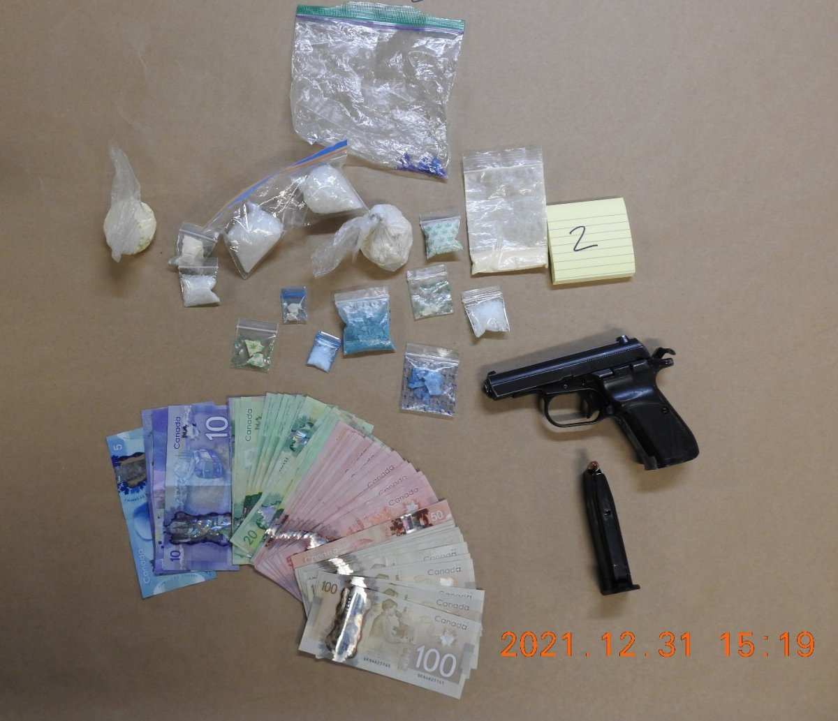 A photo of items seized by Kelowna RCMP during a drug bust along Highway 33 on New Year’s Eve.