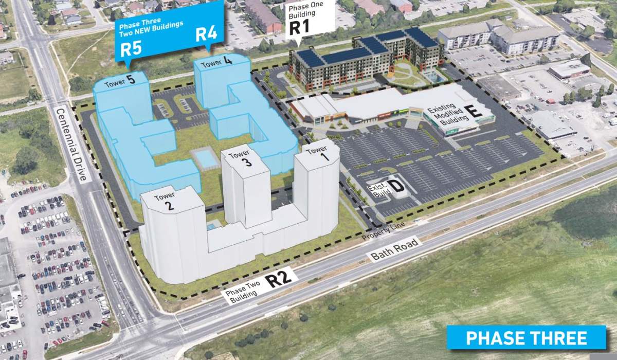 The 1967-era Frontenac Mall is poised for a major redevelopment with six apartment buildings and nearly 1,700 new housing units planned over three phases on the 9.4-hectare property.