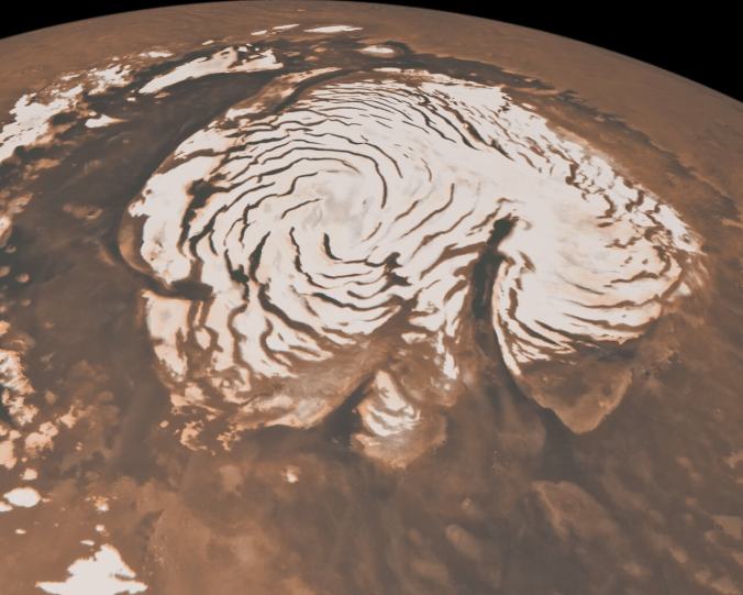 The Mars polar cap is pictured