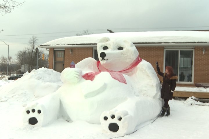 A giant snow bear is turning heads in rural Kingston