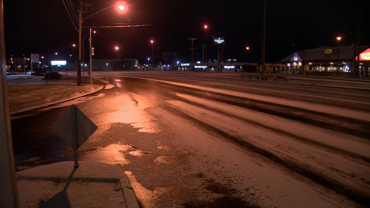 Freezing rain and snow has created challenging driving conditions in Saskatoon, with Circle Drive wet and slushy with some slippery spots.