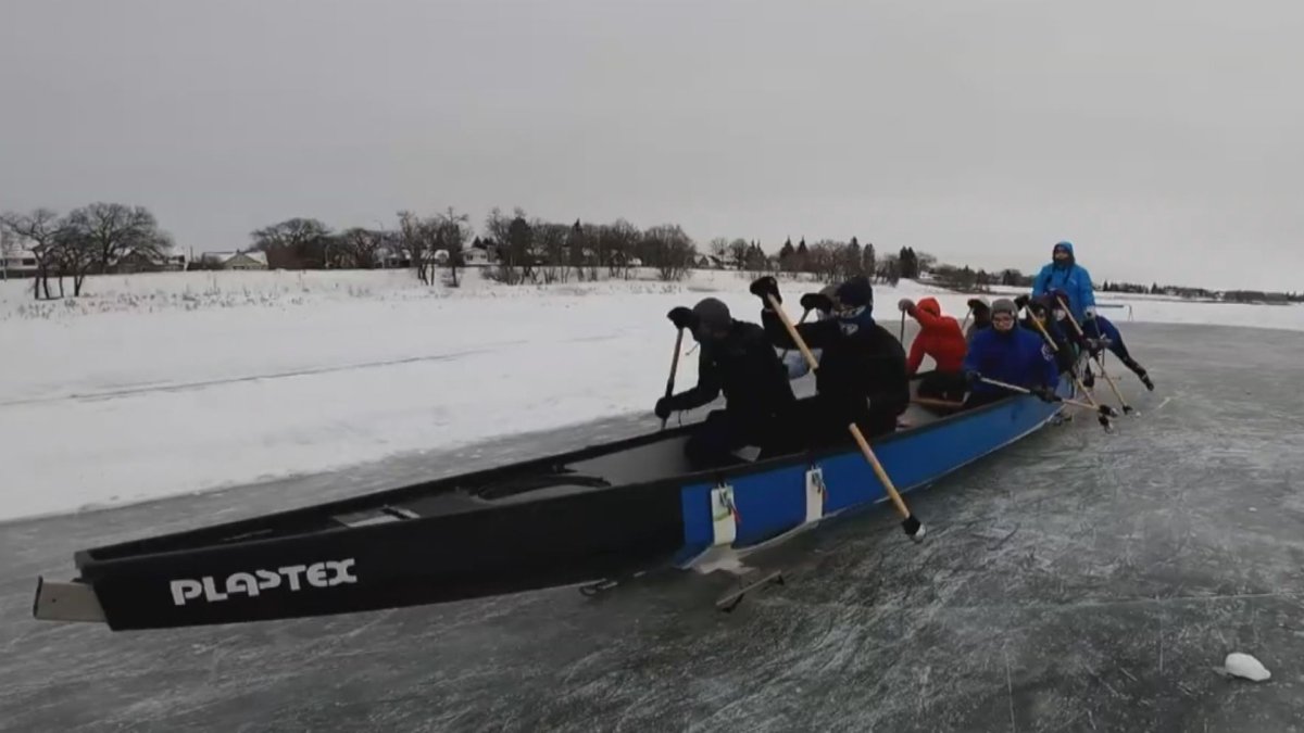Winnipeggers continue to find interesting new ways to embrace the winter season, including from the inside of a canoe on skates.