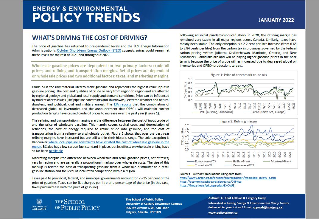 ‘Energy and Environmental Policy Trends: What’s Driving the Cost of Driving?’ released by the University of Calgary Jan. 13, 2022