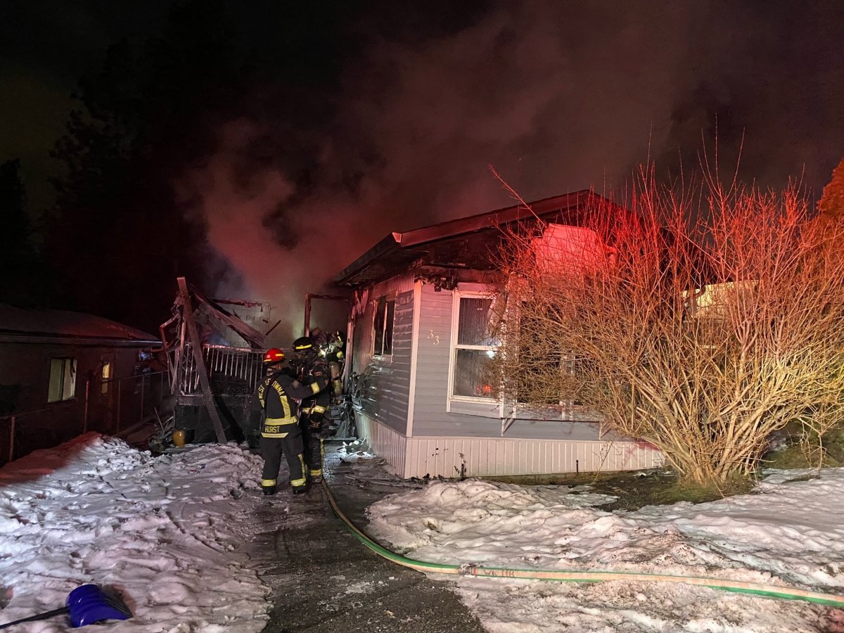 An early Monday morning fire in a Westbank First Nation mobile home park has forced two into the care of emergency support services. .