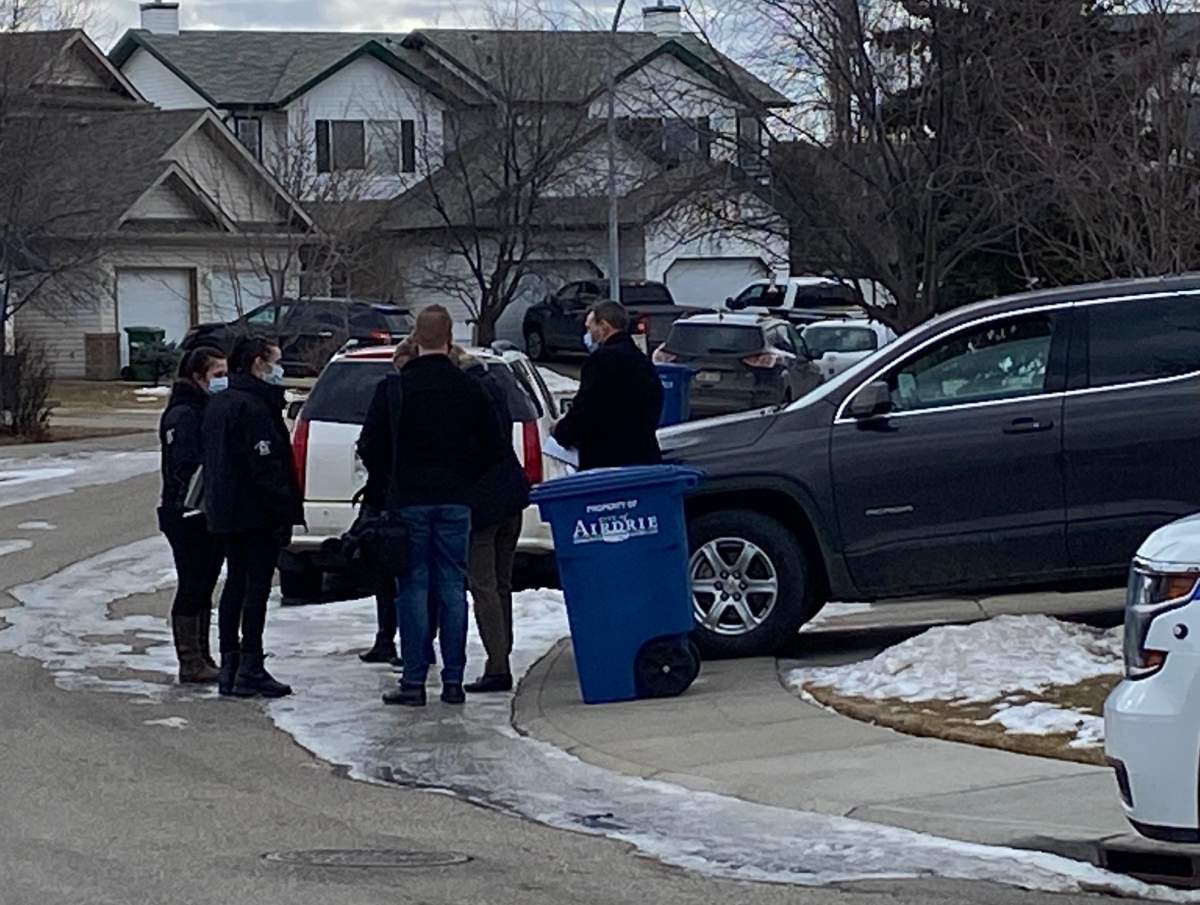 Airdrie RCMP investigate in the Willowbrook neighbourhood near the pathway along Nose Creek Wednesday, Jan. 26, 2022.