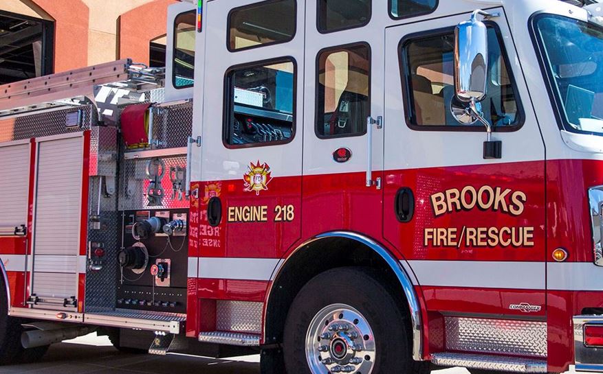 A shot of a fire rescue truck in Brooks, Alta.