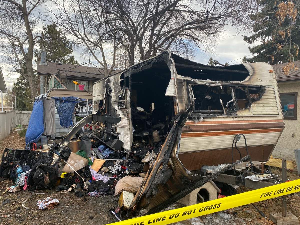Arson investigators are working to determine the cause of an RV fire in Calgary's Huntington Hills neighbourhood Wednesday, Jan. 26, 2022.