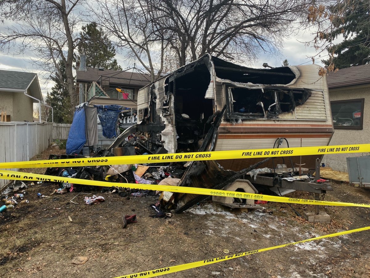 Arson investigators are working to determine the cause of an RV fire in Calgary's Huntington Hills neighbourhood Wednesday, Jan. 26, 2022.