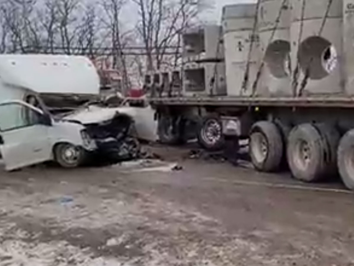 OPP say a truck was attempting to back into a construction site at around 7 a.m. as the cube van was headed west on Highway 8 and collided with the trailer.