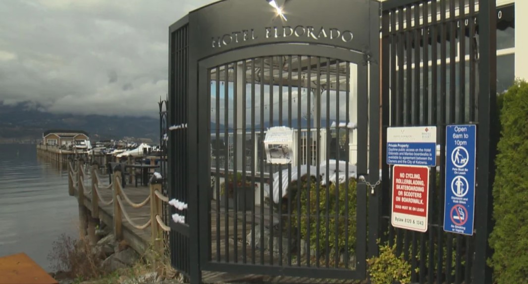 The Hotel Eldorado has locked a gate that stops people from accessing the waterfront near its business.