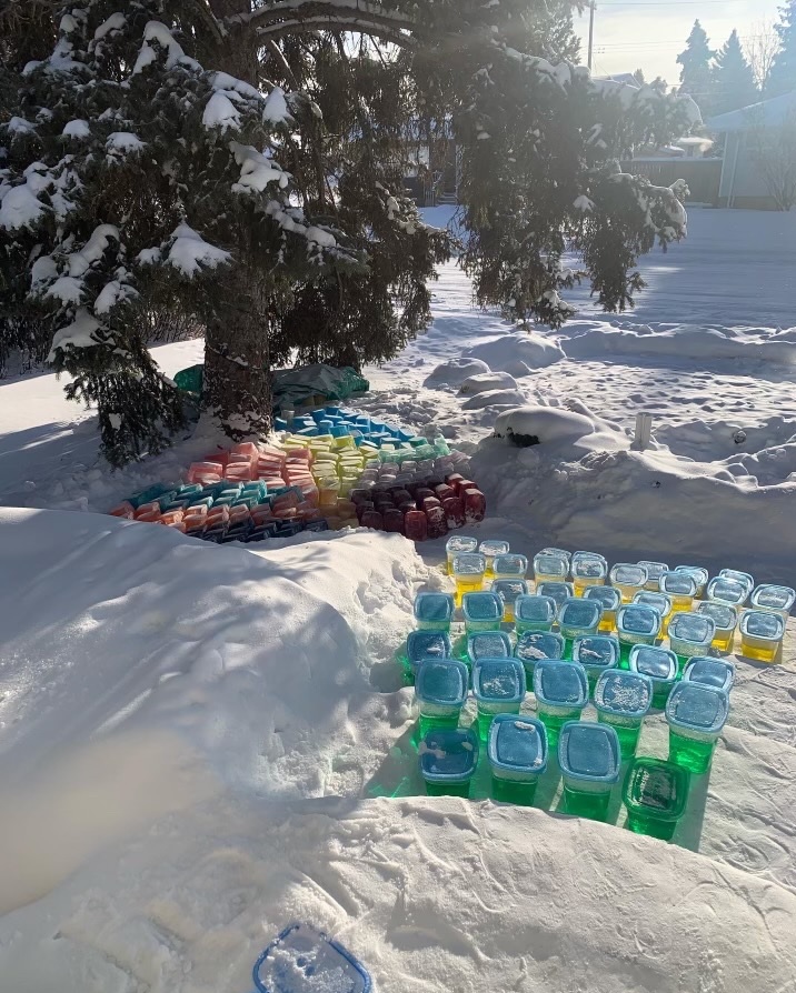 Tyler Gamblin builds his igloo.