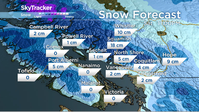 More snow possible for Metro Vancouver, Sea to Sky on Saturday