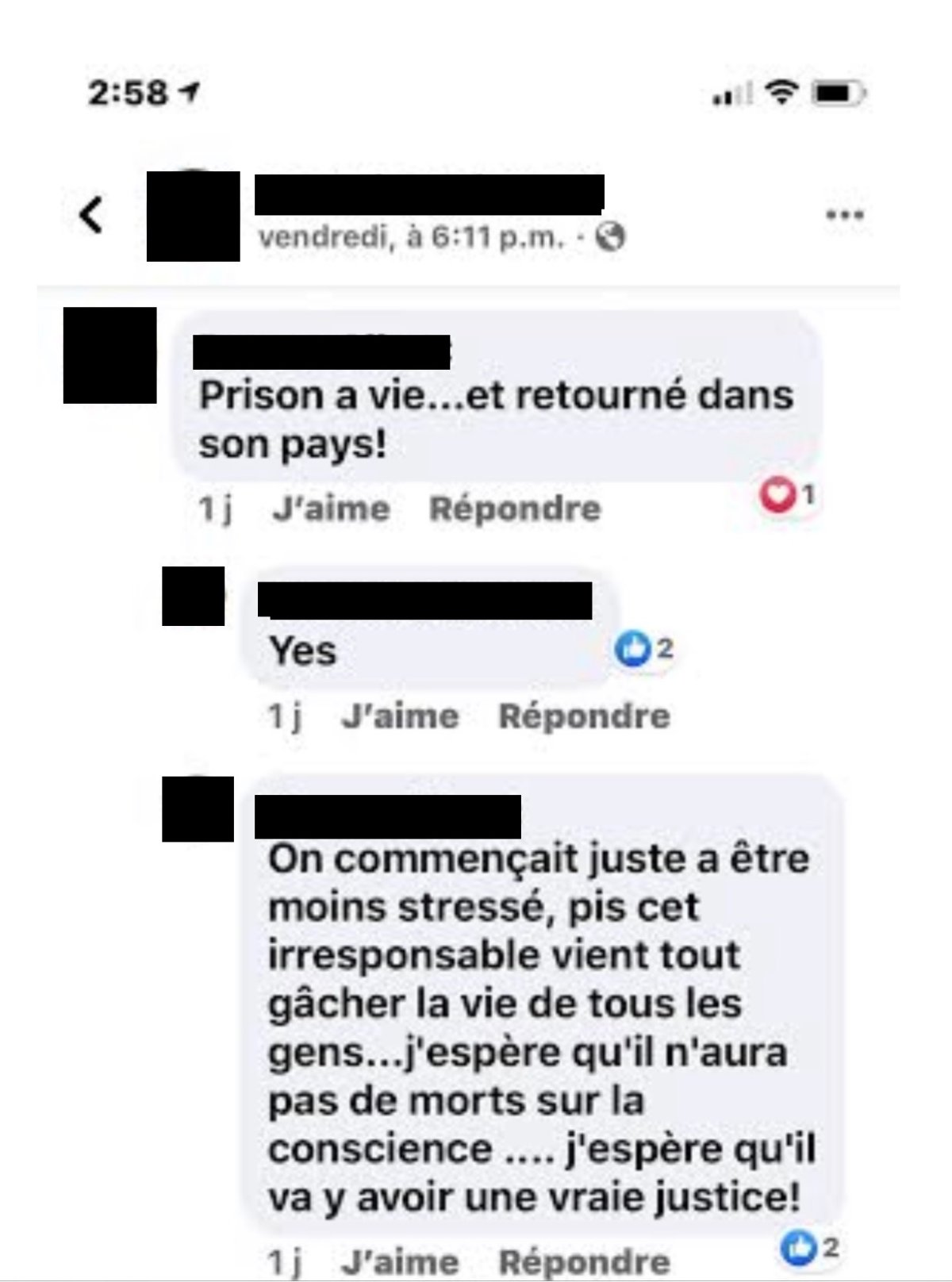 A Facebook commenter days in French that Ngola should go to prison.